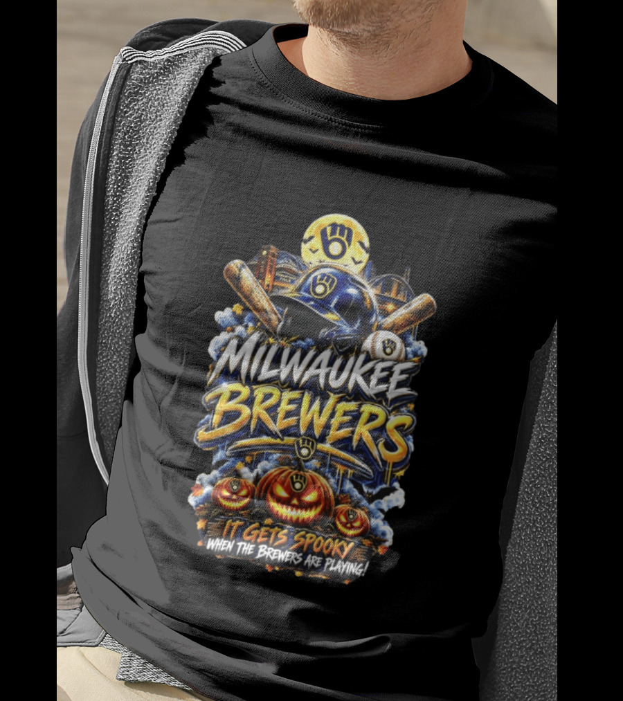 Milwaukee Brewers It Gets Spooky Halloween Theme Baseball T-Shirt