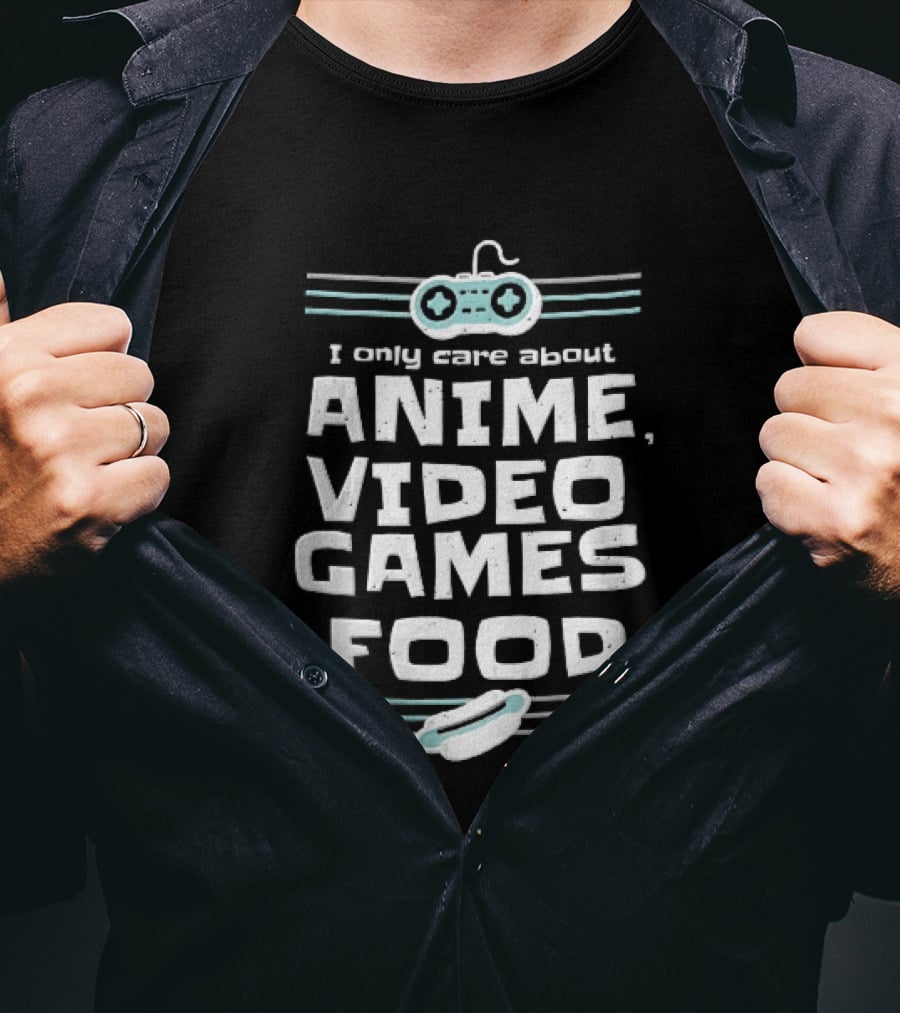 I Only Care About Anime Video Games Food Gamepad Hotdog Distressed Line T-Shirt