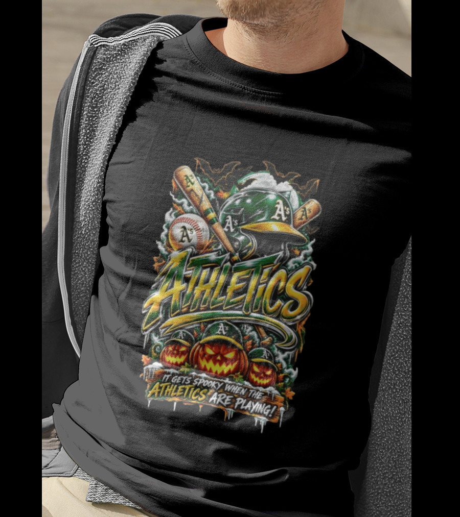 Oakland Athletics Halloween Spooky Baseball T-Shirt