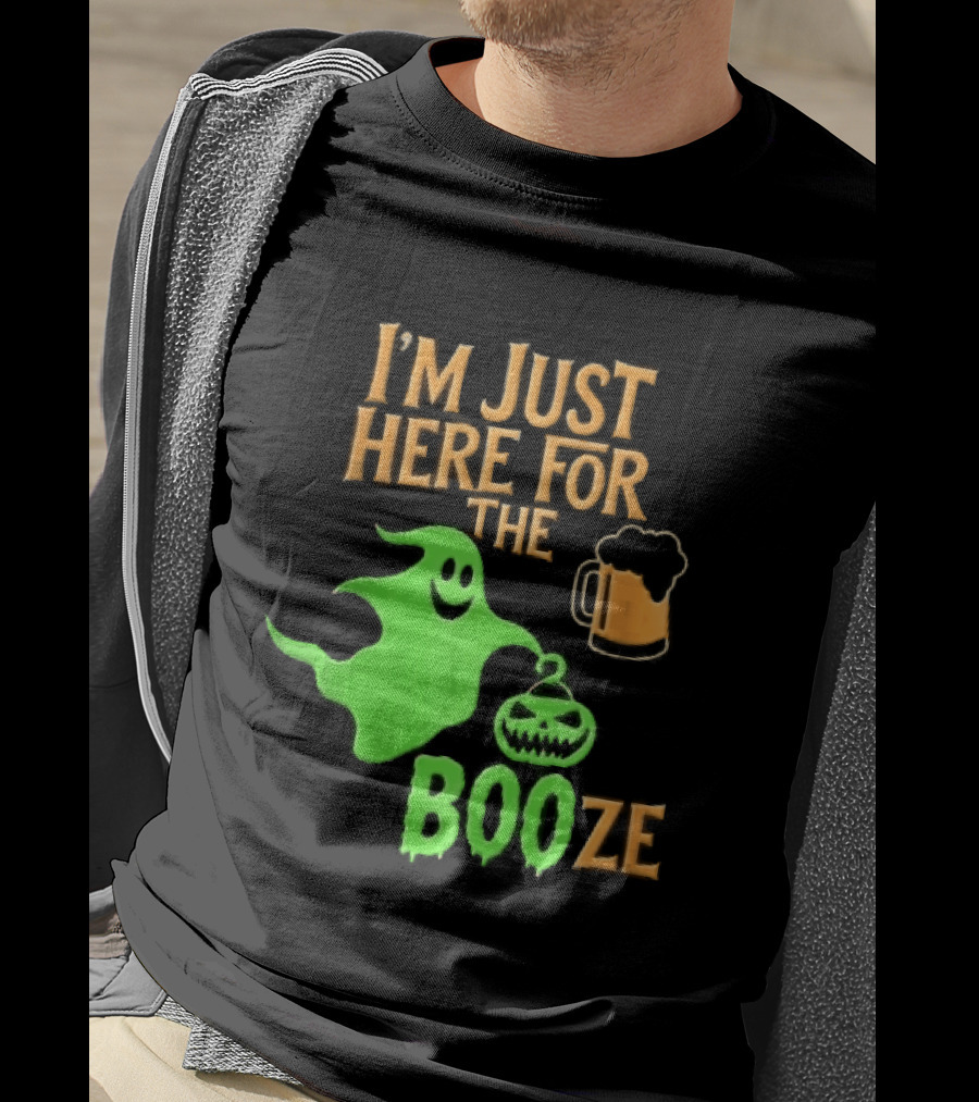 I'm Just Here For The Booze Green Ghost Pumpkin Lantern Beer T-Shirt