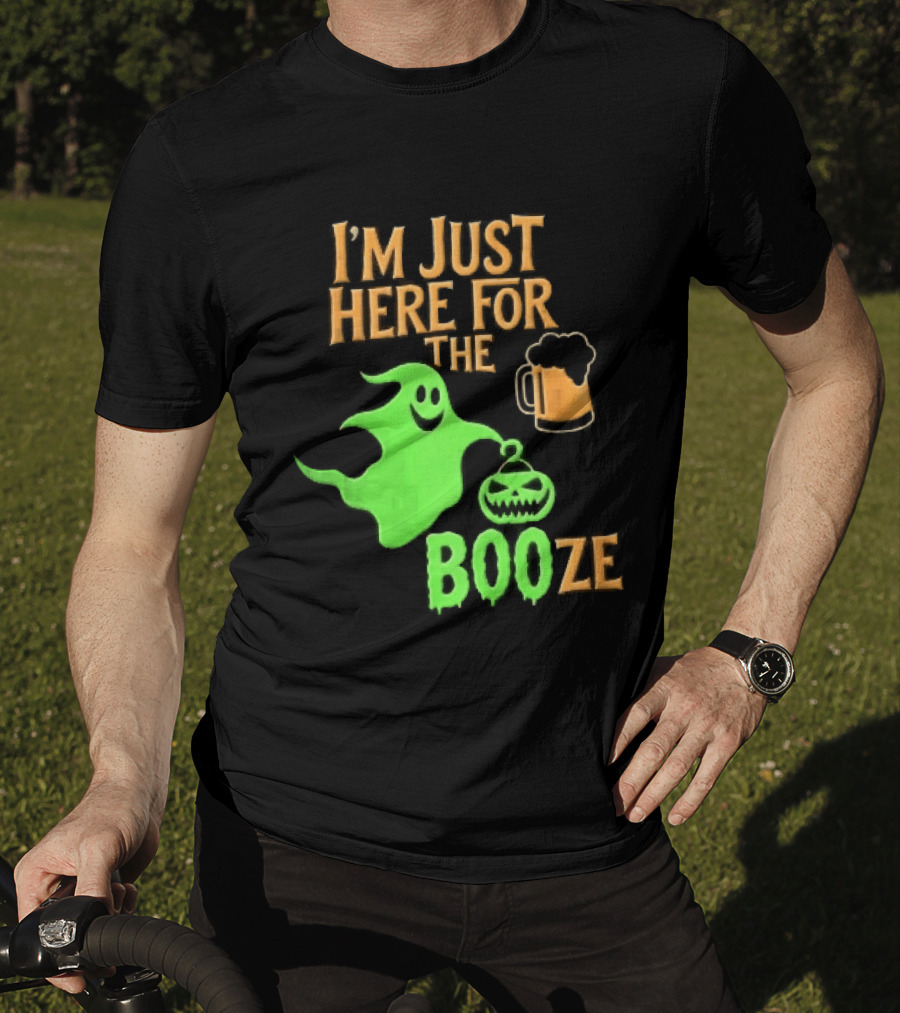 I'm Just Here For The Booze Green Ghost Pumpkin Lantern Beer T-Shirt