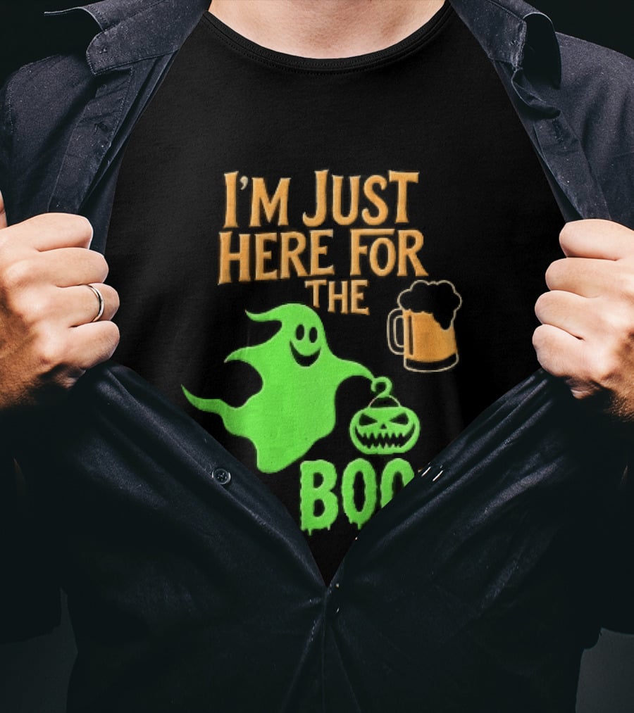 I'm Just Here For The Booze Green Ghost Pumpkin Lantern Beer T-Shirt