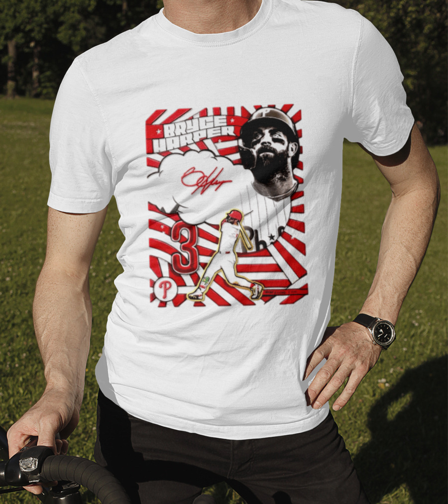 Bryce Harper Philadelphia Phillies 2026 MLB Signature Number 3 T-Shirt