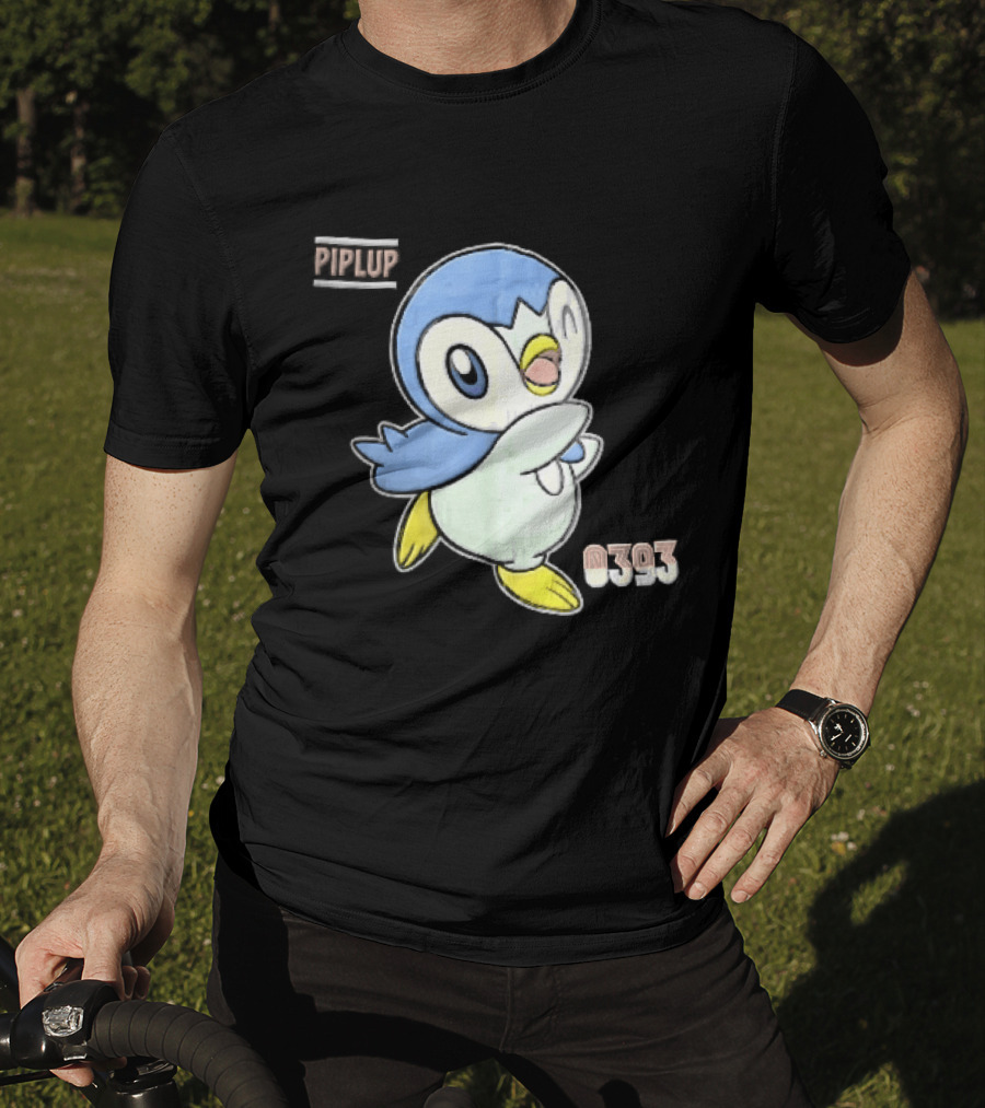 Piplup 0393 Cartoon Penguin Waving Paper Crease Sticker Yellow Feet T-Shirt