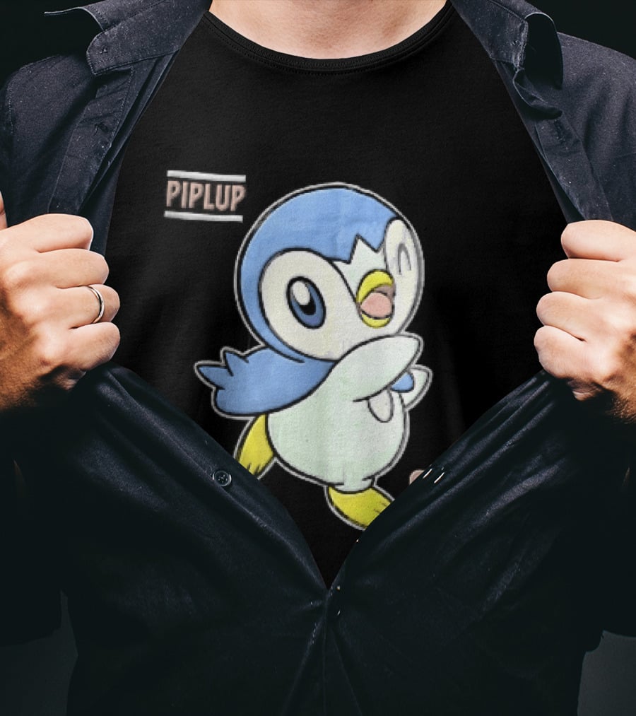 Piplup 0393 Cartoon Penguin Waving Paper Crease Sticker Yellow Feet T-Shirt
