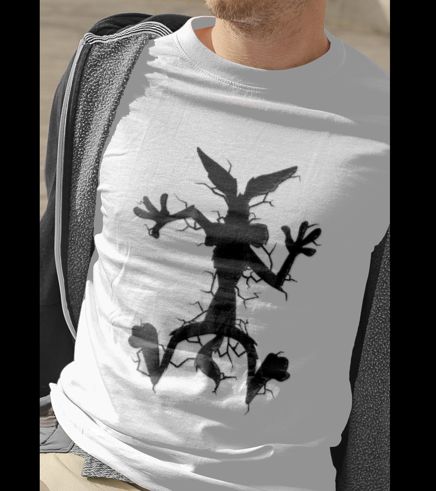 Cartoon Coyote Crash Fractured Stone Impact Hole T-Shirt