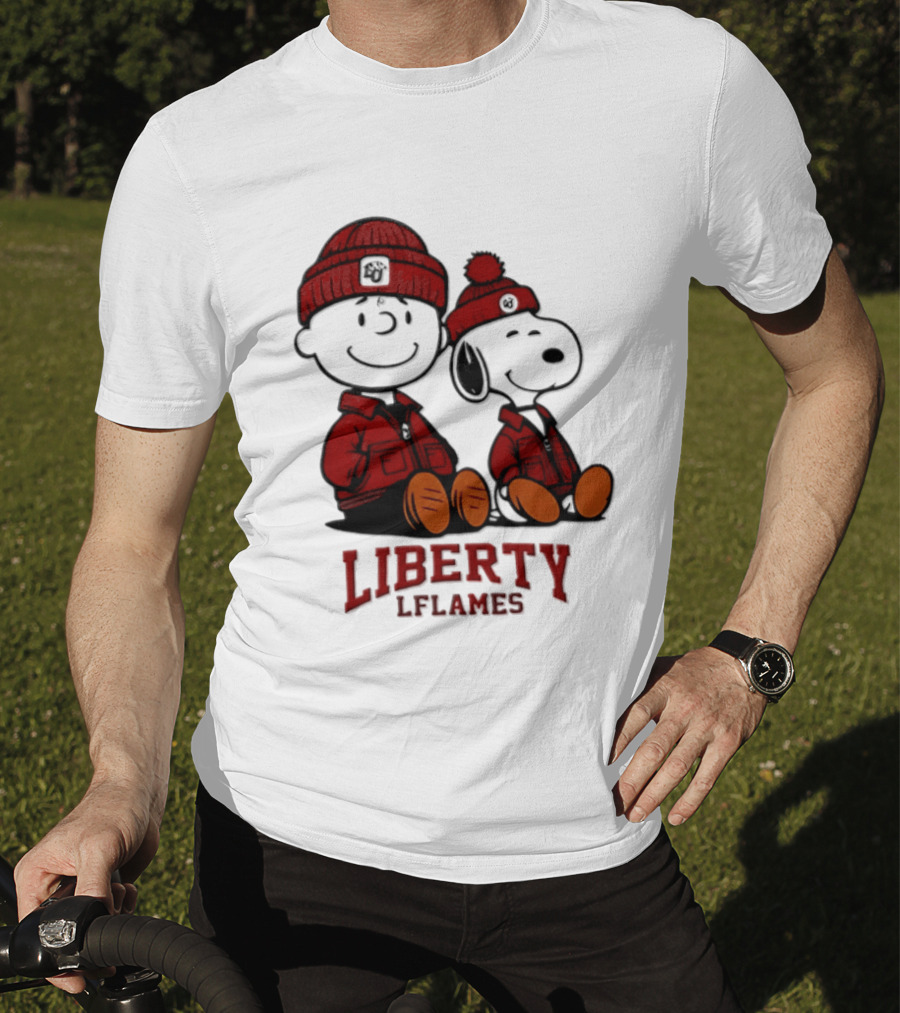 Charlie Brown Snoopy Liberty Flames NCAA Football 2026 Peanuts Collaboration T-Shirt