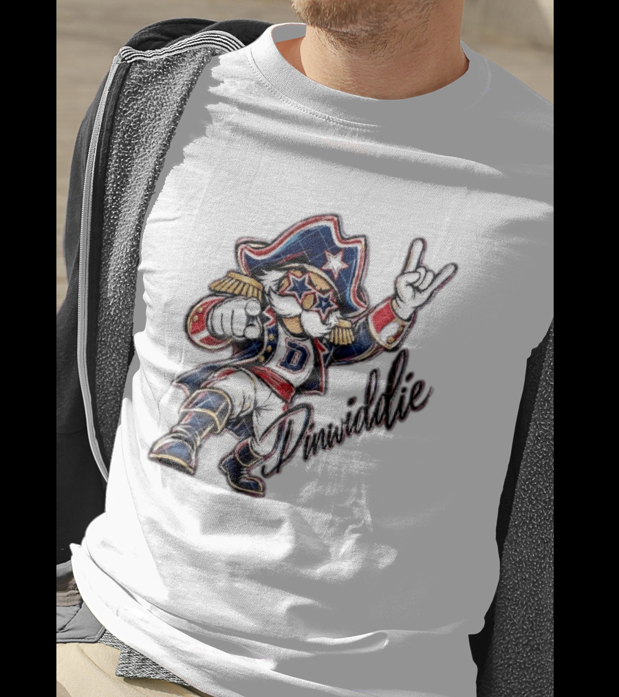 Dinwiddie Generals Cartoon Patriot Star Glasses Pointing Hand Dinwiddie T-Shirt