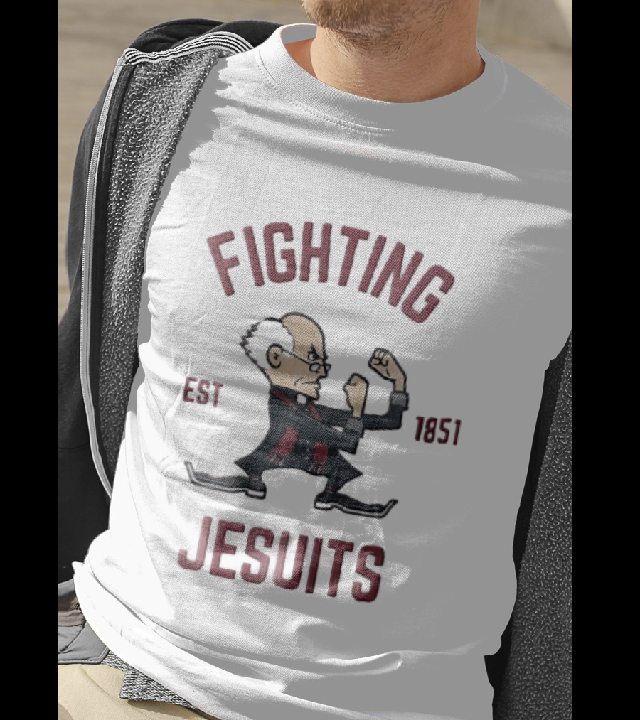 Fighting Jesuits Est 1851 Cartoon Priest In Boxing Stance T-Shirt