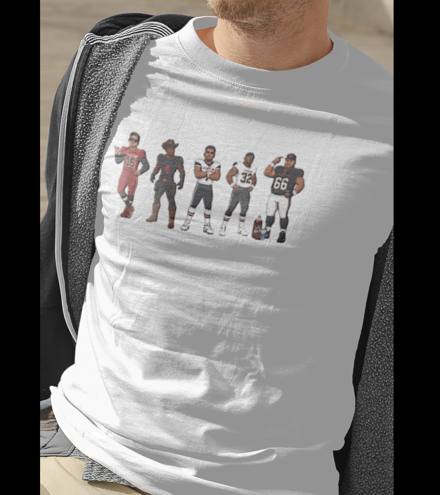 Five Cartoon Caricature Football Players With Big Red Soda T-Shirt