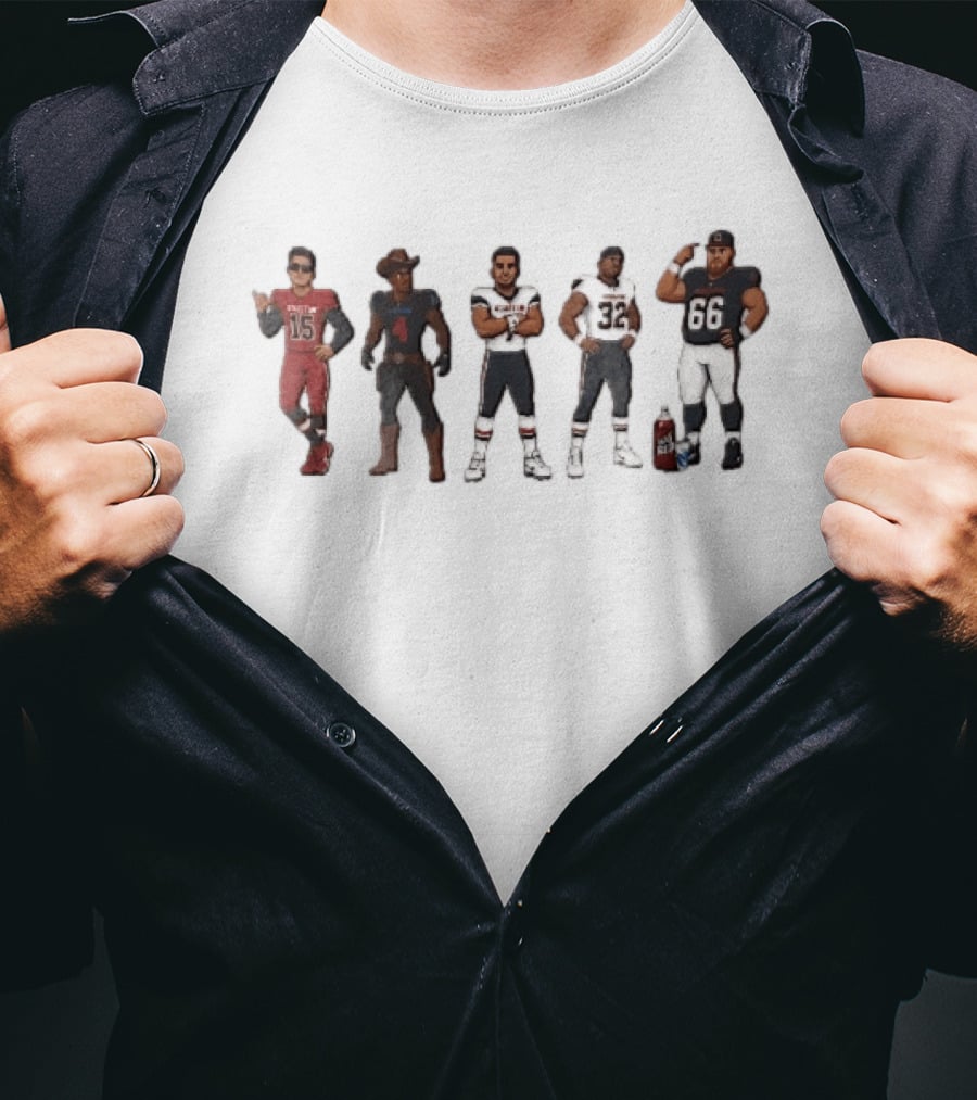 Five Cartoon Caricature Football Players With Big Red Soda T-Shirt