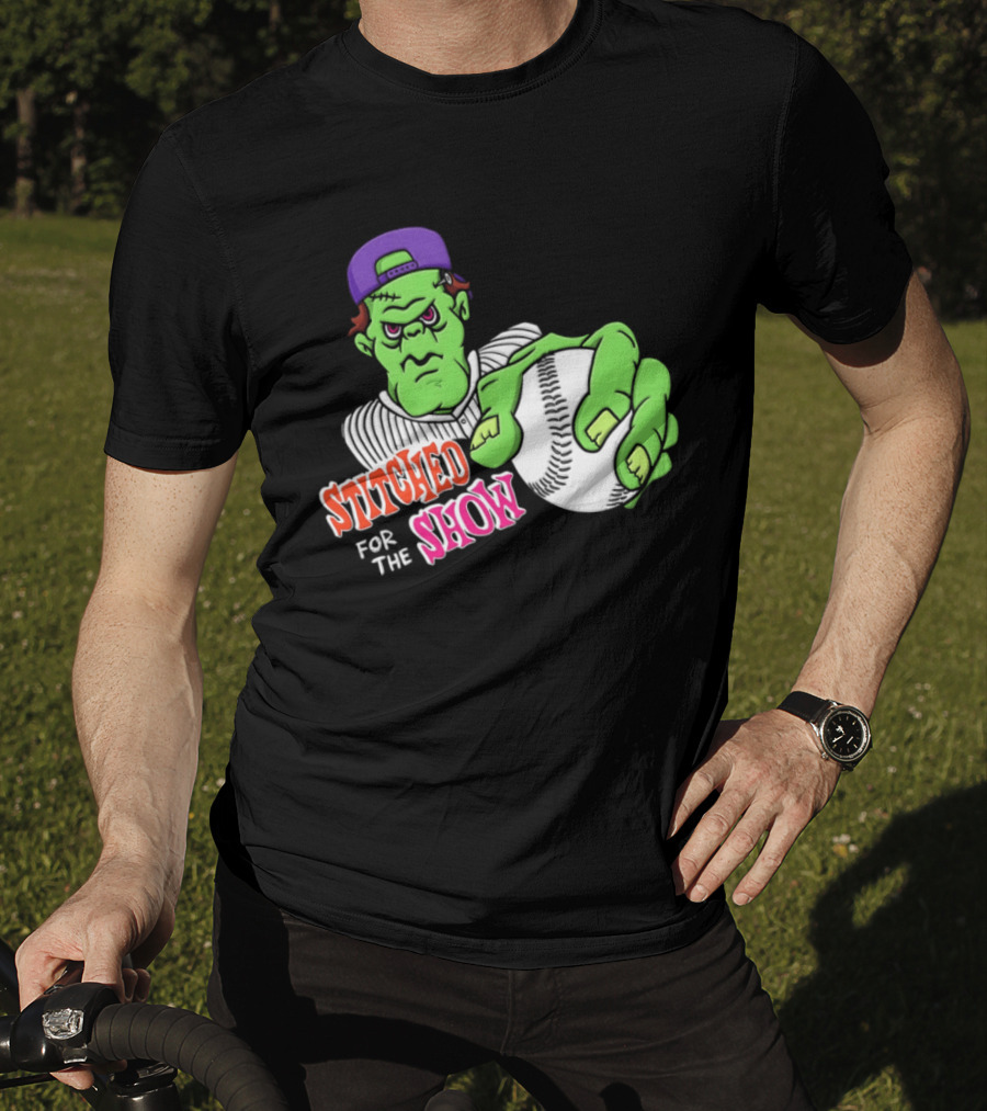 Stitched For The Show Baseball Monster Pitcher Cartoon T-Shirt