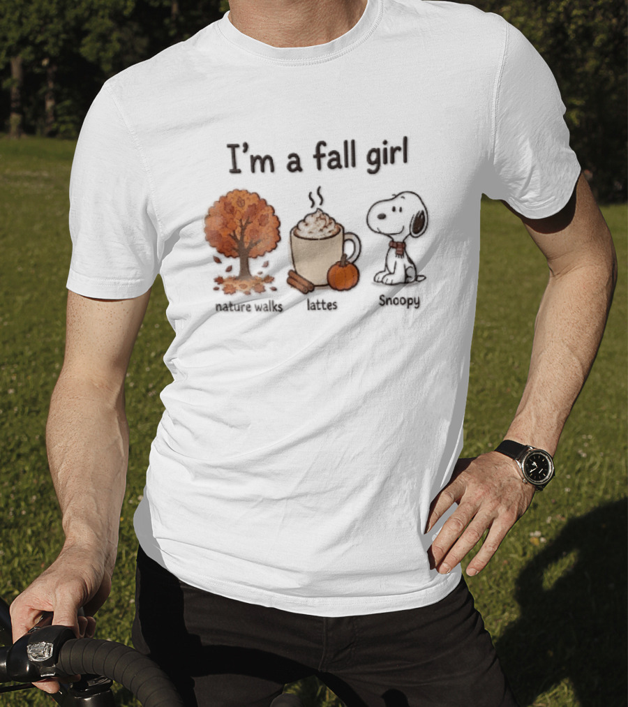 I'm A Fall Girl Nature Walks Lattes Snoopy Autumn Tree Pumpkin Coffee T-Shirt