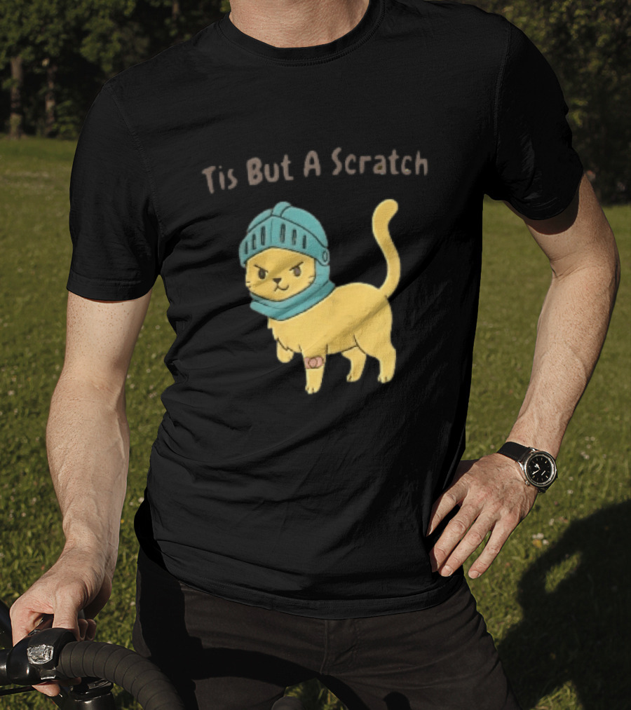 Tis But A Scratch Cartoon Cat Knight Helmet Bandage T-Shirt