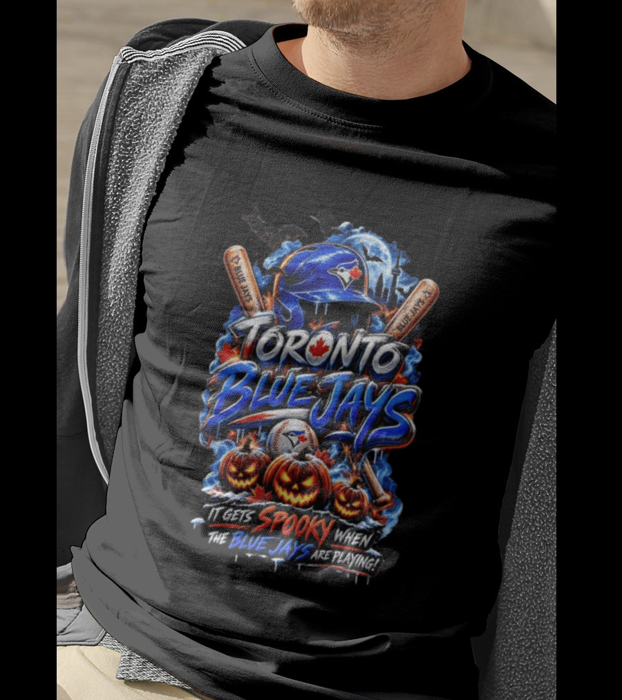 Toronto Blue Jays Halloween Spooky Baseball Theme Bat Pumpkins T-Shirt