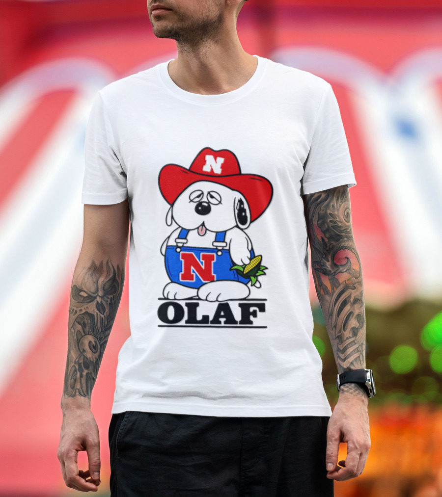 Nebraska Cornhuskers Olaf Dog In Overalls With Corn And Red Hat T-Shirt