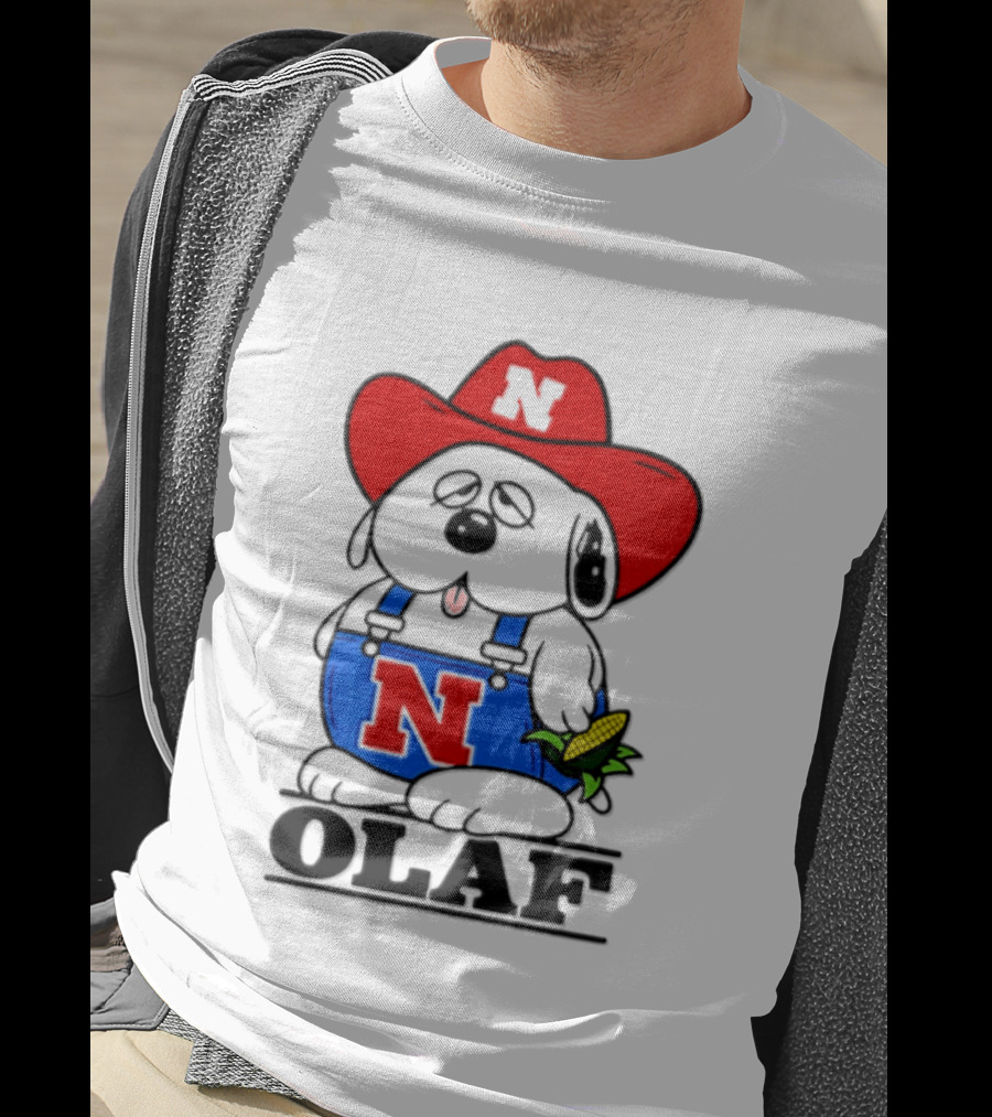 Nebraska Cornhuskers Olaf Dog In Overalls With Corn And Red Hat T-Shirt