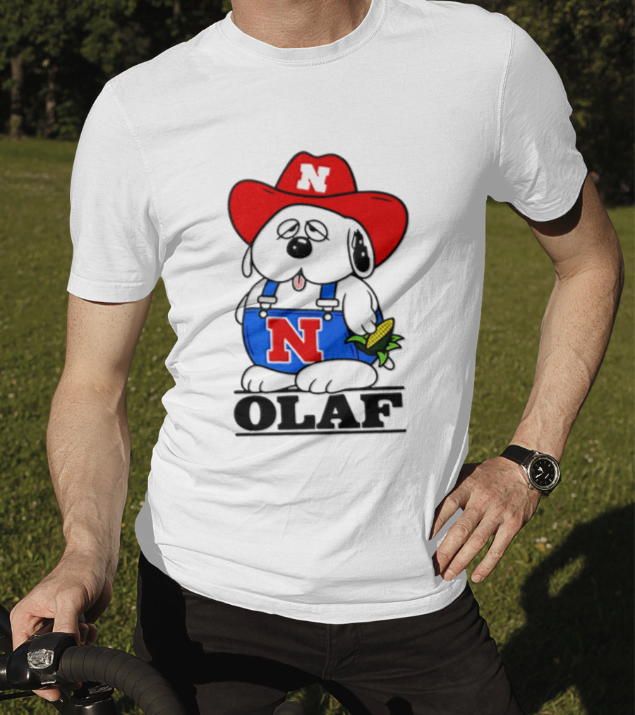 Nebraska Cornhuskers Olaf Dog In Overalls With Corn And Red Hat T-Shirt