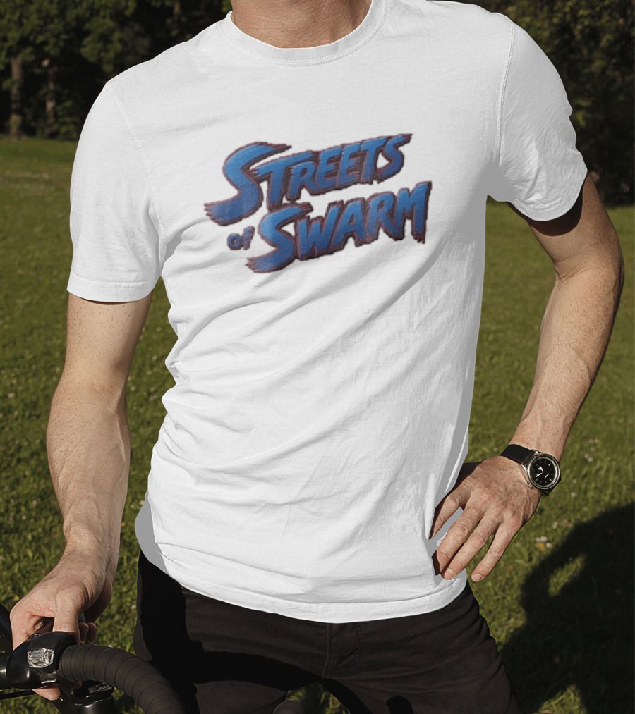 Streets Of Swarm Brushstroke Arcade Title Lettering Retro Gaming T-Shirt