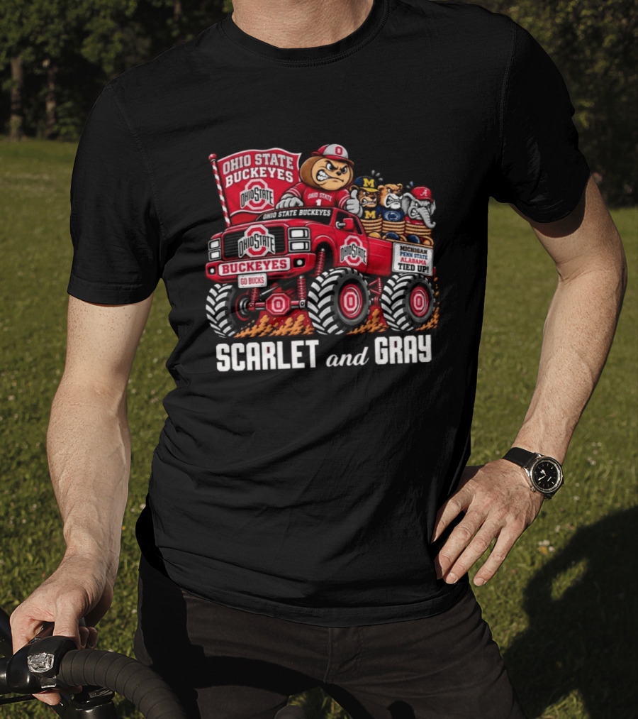 Ohio State Buckeyes 2026 Scarlet And Gray Monster Truck Rivalry Football T-Shirt