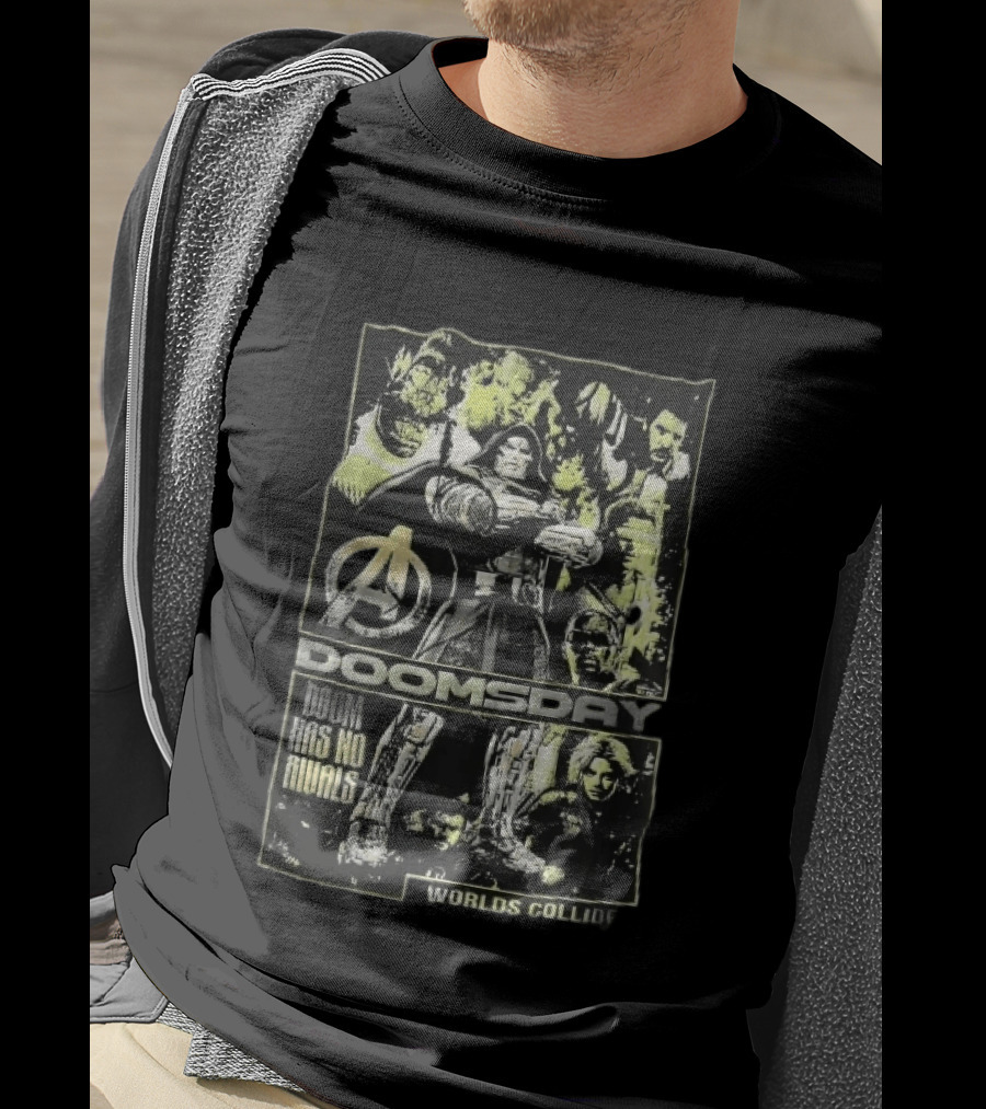 Avengers Doomsday Doom Has No Rivals Worlds Collide Villain Collage Halftone T-Shirt