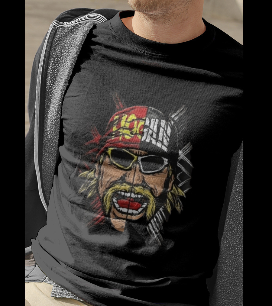 Hogan Red Black Split Face Sunglasses Mustache Caricature T-Shirt