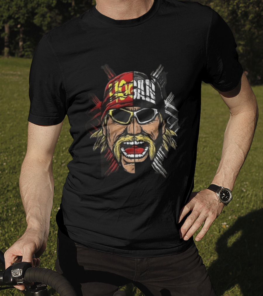 Hogan Red Black Split Face Sunglasses Mustache Caricature T-Shirt