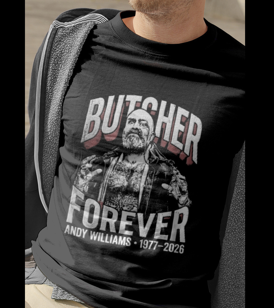 Butcher Forever Andy Williams 1977 2026 Monocle Bearded Wrestler T-Shirt