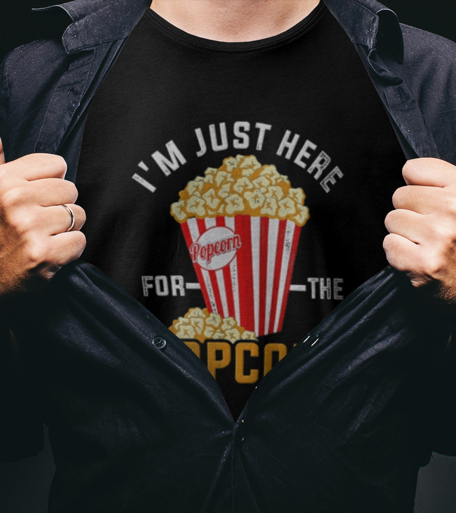 I'm Just Here For The Popcorn Red And White Striped Box T-Shirt