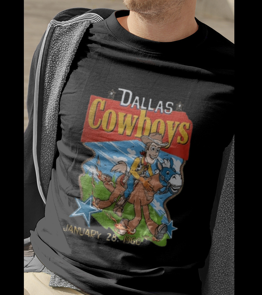 Dallas Cowboys Woody Riding Toy Horse Flames Stars January 28 1960 T-Shirt