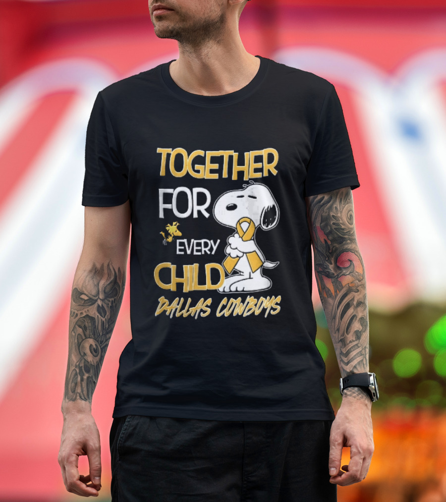 Dallas Cowboys Snoopy Woodstock Gold Ribbon Together For Every Child T-Shirt
