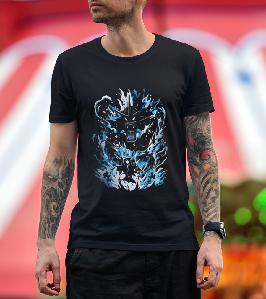 Dark Cartoon Red Gyarados Gold Magikarp Splashing Water Waves Pokémon Collection T-Shirt