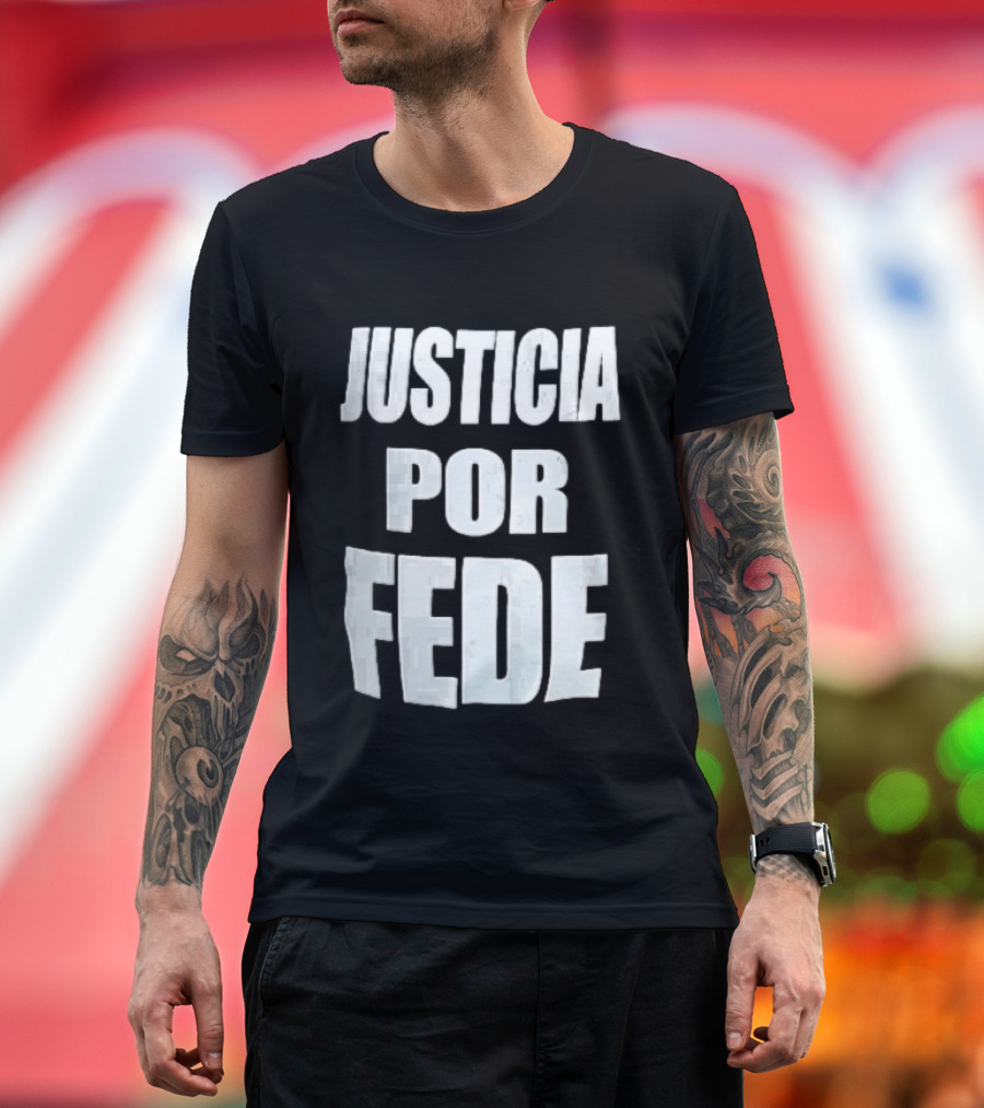 Justicia Por Fede White Block Lettering Marble T-Shirt