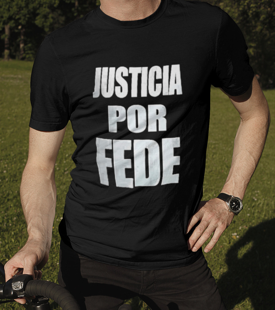 Justicia Por Fede White Block Lettering Marble T-Shirt
