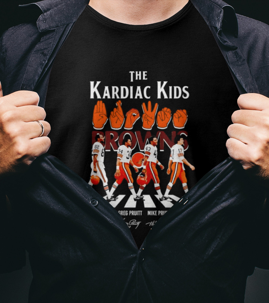 The Kardiac Kids Browns Ozzie Newsome Greg Pruitt Mike Pruitt Brian Sipe Abbey Road T-Shirt