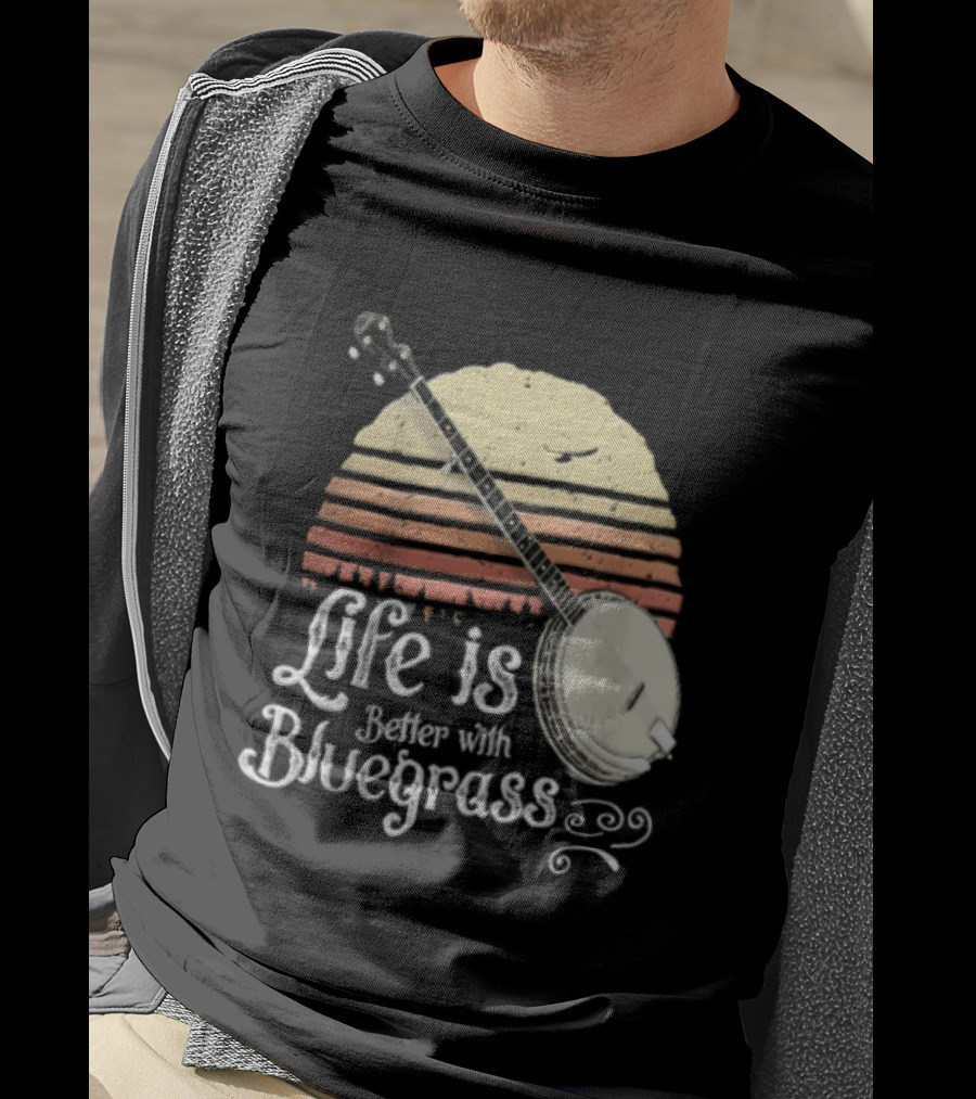 Life Is Better With Bluegrass Vintage Sunset Banjo T-Shirt