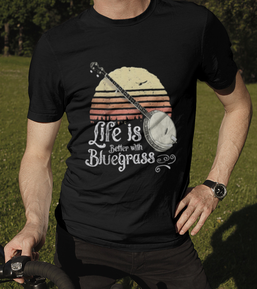 Life Is Better With Bluegrass Vintage Sunset Banjo T-Shirt