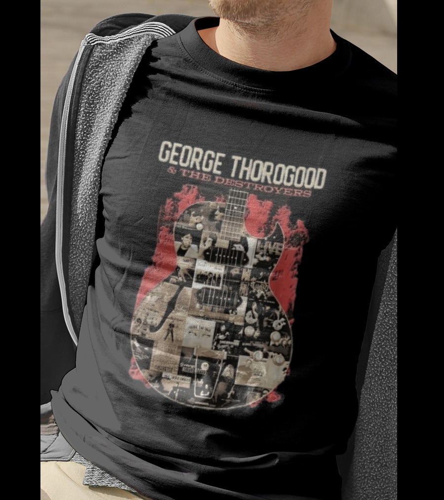 George Thorogood And The Destroyers Album Covers Guitar Collage Red Splash T-Shirt