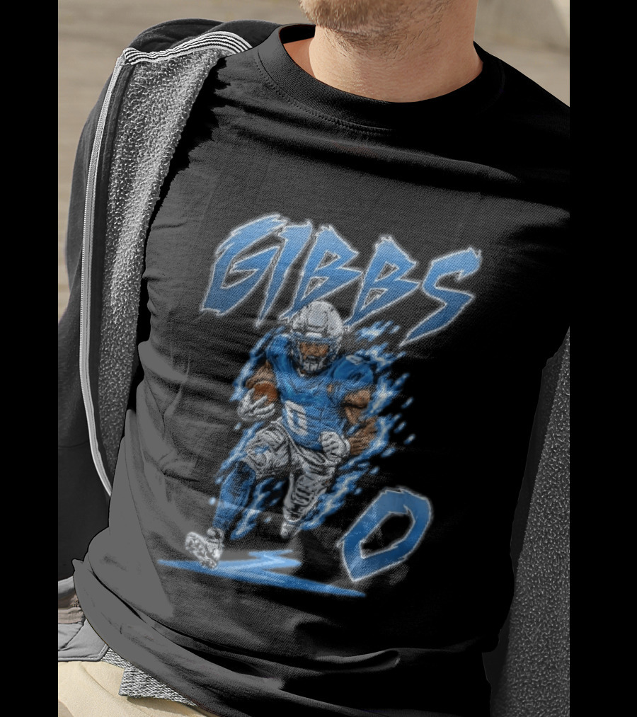 Gibbs 0 Blue Energy Lightning Running Football Player Cartoon T-Shirt