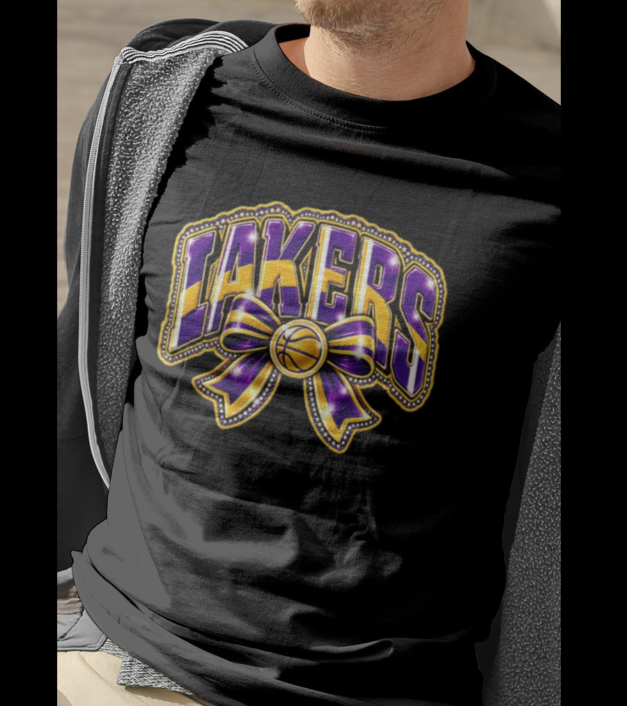 Los Angeles Lakers NBA Basketball Bow Purple Gold T-Shirt