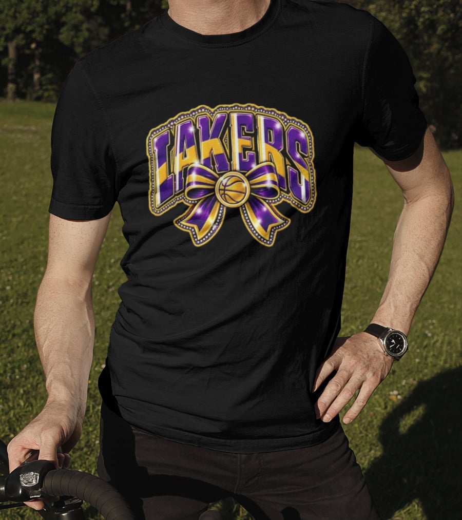 Los Angeles Lakers NBA Basketball Bow Purple Gold T-Shirt