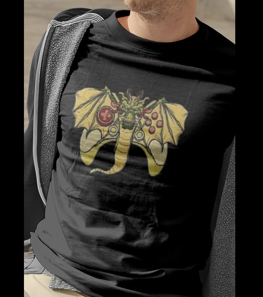 Green Chinese Dragon Head Gamepad Controller Wings Tail Cartoon Gamer Fun T-Shirt