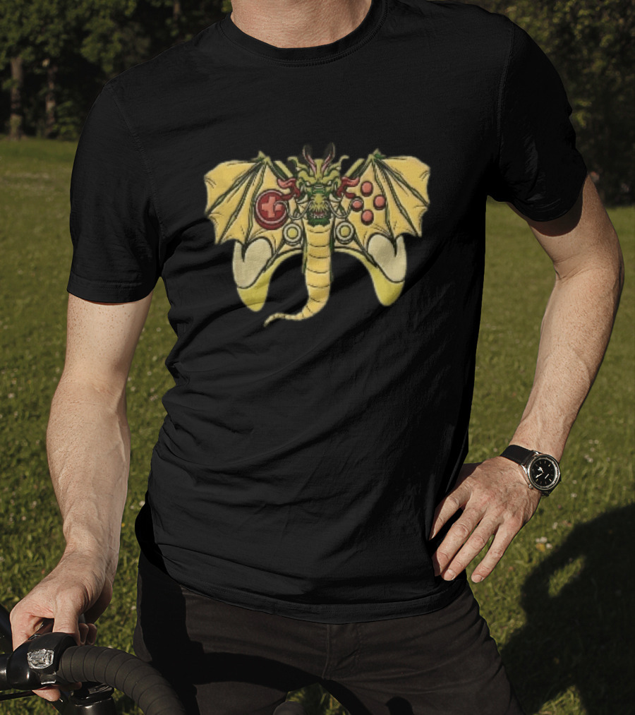 Green Chinese Dragon Head Gamepad Controller Wings Tail Cartoon Gamer Fun T-Shirt