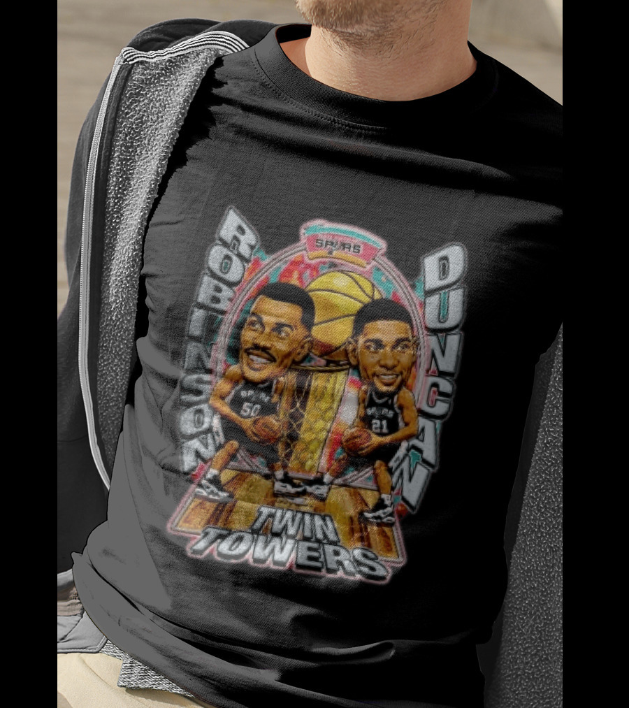 Robinson Duncan Twin Towers San Antonio Spurs Basketball Vintage NBA Legends T-Shirt