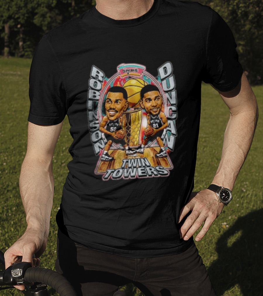Robinson Duncan Twin Towers San Antonio Spurs Basketball Vintage NBA Legends T-Shirt