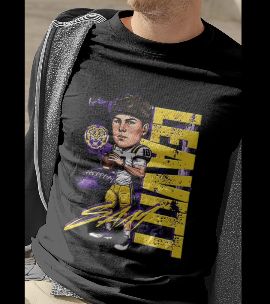 Sam Levis LSU Tigers Football Player Caricature Leavitt 18 Signature T-Shirt