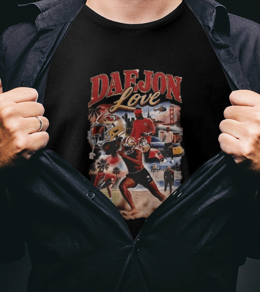 San Francisco 49ers Daejon Love Collage Running Barefoot Beach Player Photos T-Shirt