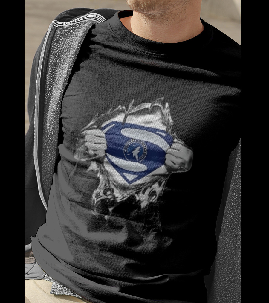 Minnesota Timberwolves Superman Emblem Ripped Chest NBA Fan T-Shirt