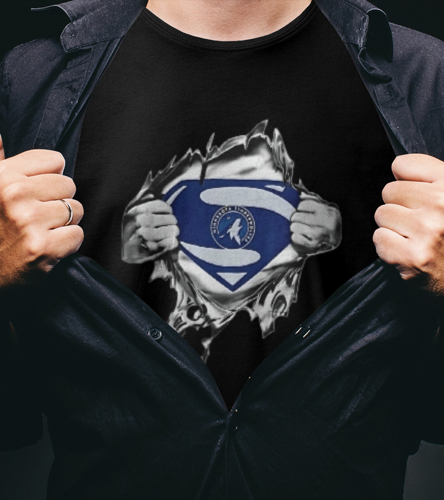 Minnesota Timberwolves Superman Emblem Ripped Chest NBA Fan T-Shirt
