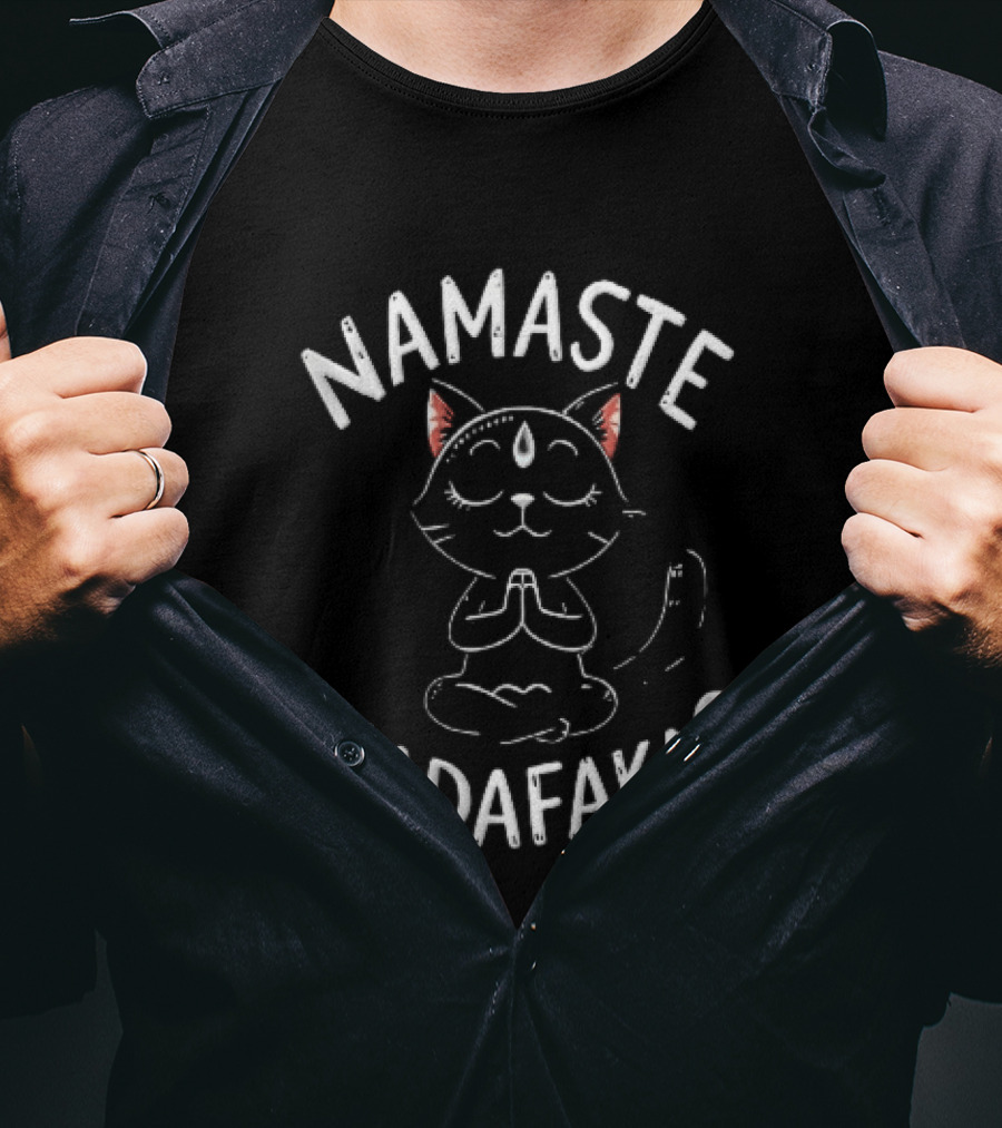 Namaste Madafakas Meditating Black Cat Lotus Pose T-Shirt